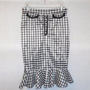 Living Dead Souls Black White Gingham check Pencil Skirt Hem Ruffle Womens XL